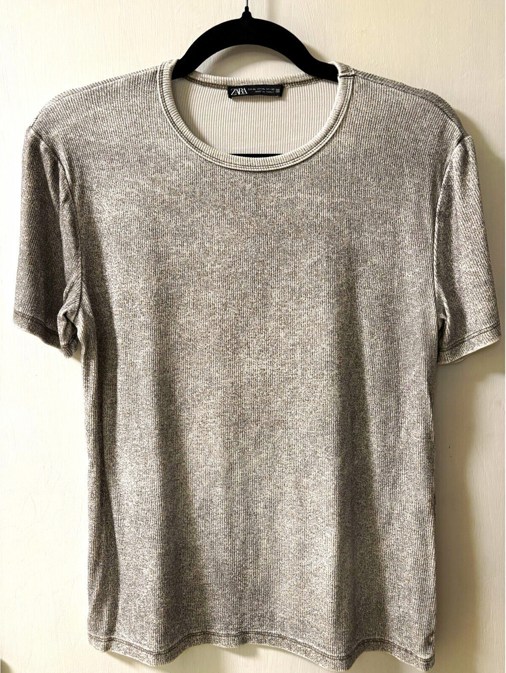 Zara Gray Solid Knit Crew Neck Short Sleeve T-Shirt Regular XL